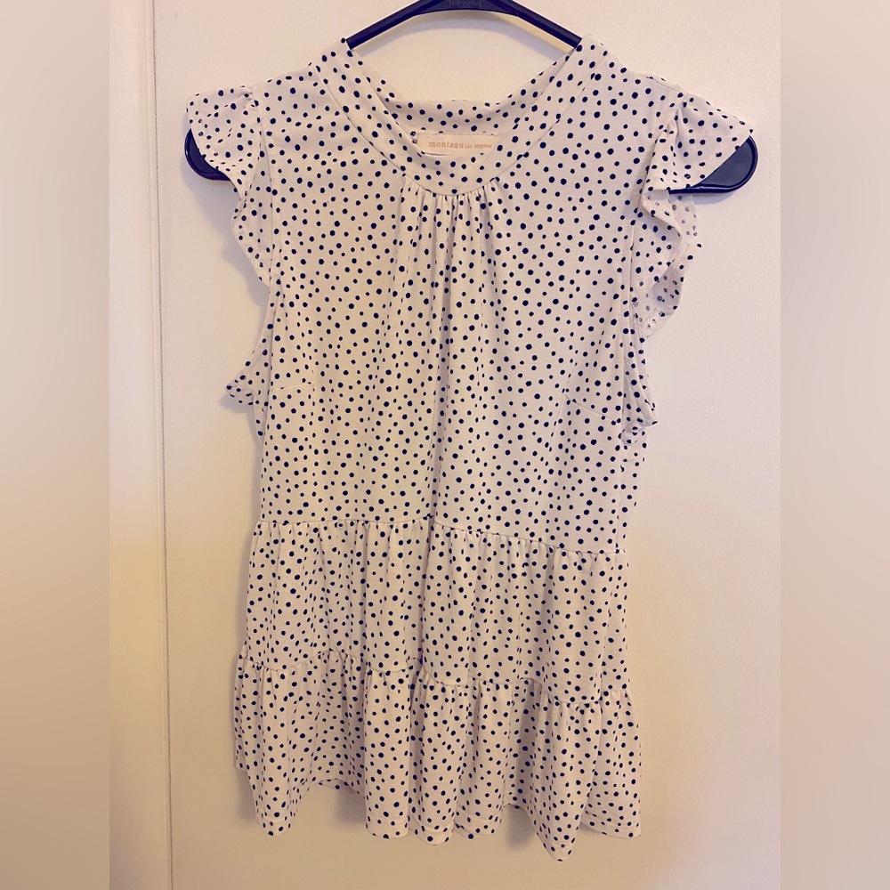 Stretchy white, polka dot blouse
